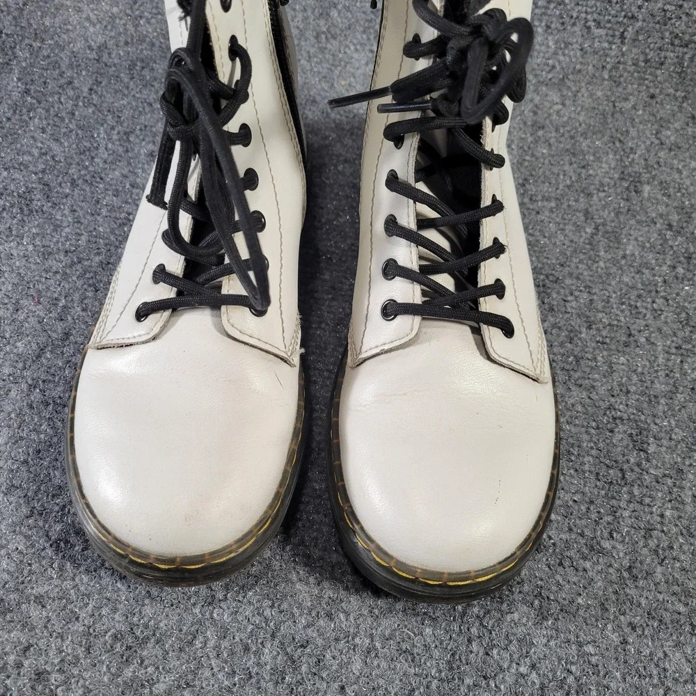 Dr. Martens Zavala J Boots Unisex Kids Size‎ 3 White Leather Combat Zip Ankle